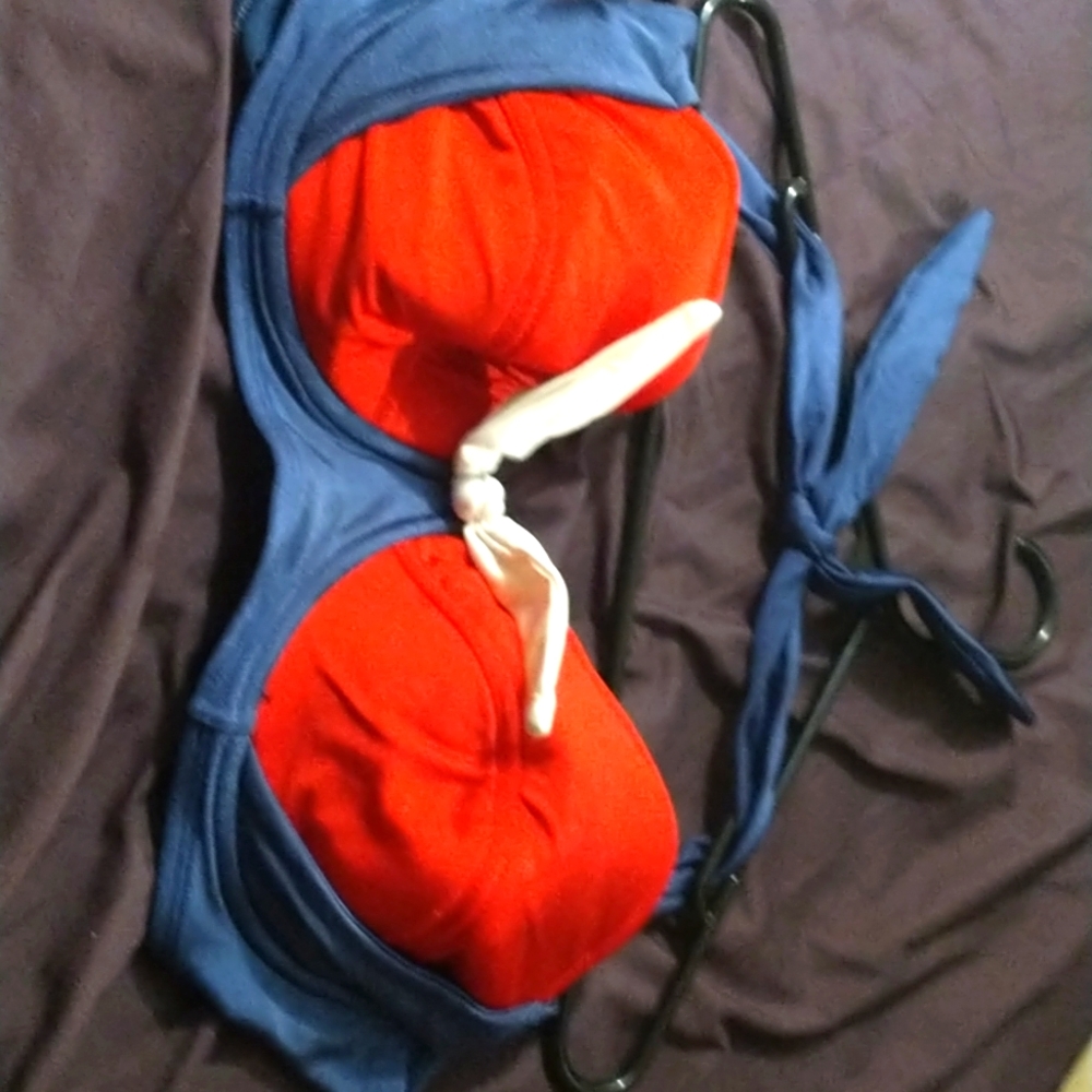 Fables by Barrie 2x, red, white, and blue halter vintage style bikini top